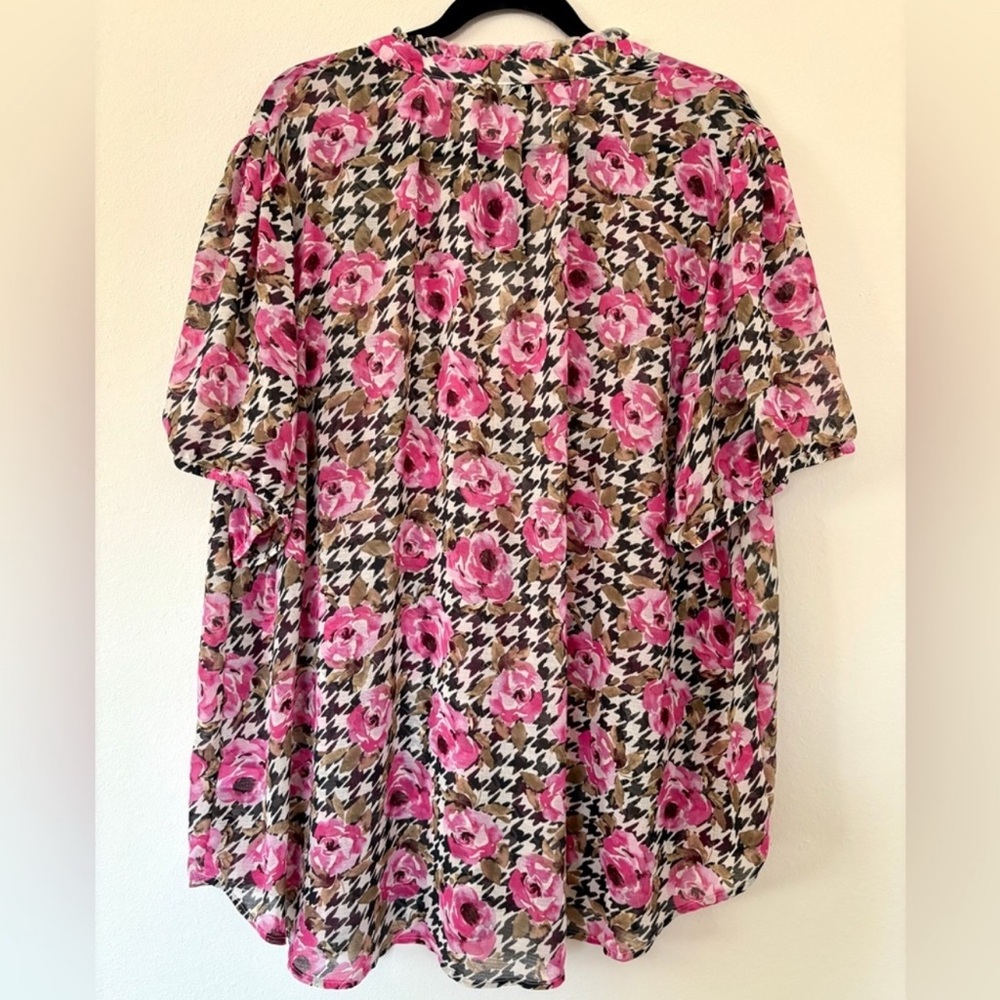 NWT Torrid Chiffon Puff Short Sleeve Blouse Herringbone Roses Plaid - Picture 4 of 8
